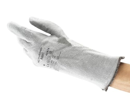 Ansell ActivArmr 42-474 Hitzebeständige Handschuhe, Mechanik- und Chemikalien-Schutz bei industriellen Arbeiten, Arbeitshandschuh Damen Herren, Grau, Größe L (12 Paar) von Ansell