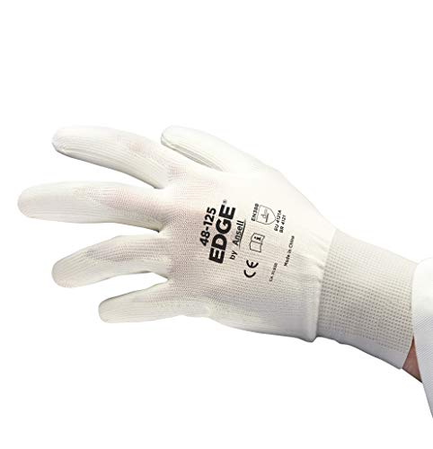 Ansell EDGE 48-125 Arbeits-Handschuhe, Vielseitig Einsetzbarer Handschuh, Heimwerker-, Renovierungs- und Mechanik-Arbeiten, Industrie PSA Damen Herren, Weiß, Größe M (12 Paar) von Ansell