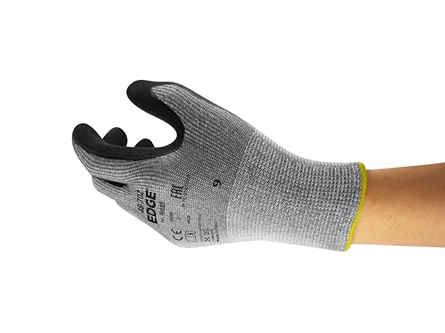Ansell Edge 48-702 Arbeits-Handschuhe, Hoher Schnittschutz für Industrie-, Renovierungs- und Heimwerker-Arbeiten, Grauschwarz, Größe 10 (12 Stück) von Ansell
