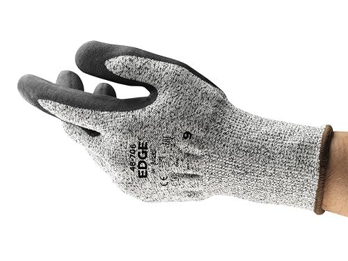 Ansell Edge 48-706 Arbeits-Handschuhe, Hoher Schnittschutz für Industrie-, Renovierungs- und Heimwerker-Arbeiten, Grauschwarz, Größe 7 (12 Stück) von Ansell