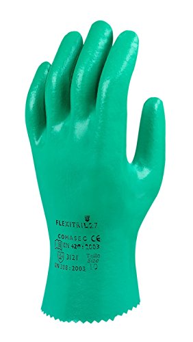 Ansell Flexitril L27 Nitril handschuh, Chemikalien- und Flüssigkeitsschutz, Grün, Größe 9 (12 Paar pro Beutel) von Ansell