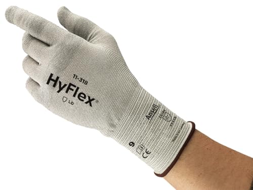 Ansell HyFlex 11-318 Arbeitshandschuhe, Mechaniker-Handschuh, Silikonfrei, Antistatisch und Flusenarm, Geeignet von Touchscreens, Industrie PSA, Grau, Größe L (12 Paar) von Ansell