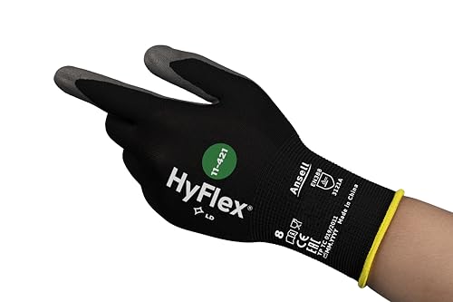 Ansell HyFlex 11-421 Arbeitshandschuhe, Mechaniker-Handschuh, Exzellente Abriebfestigkeit, Feine und Dehnbare Maschen, Silikon- und DMF-Frei, Industrie PSA, Grau, Größe XL (12 Paar) von Ansell