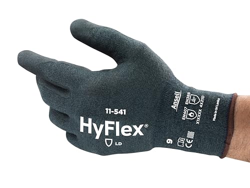 Hyflex Ansell 11-541 Schnittfester Arbeitshandschuhe Kevlar Nitril, Mechanik-Schutz, Erweiterte Griff- und Komforttechnologie, Damen Herren, Waschbar, Grau, Größe XL (12 Paar) von Ansell