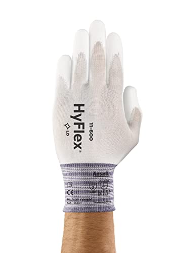 Ansell HyFlex 11-600 Dünne Arbeitshandschuhe, Nylon-Strickhandschuhe mit PU Beschichtung, Leichte Schutzhandschuhe, Präzises Arbeiten und Heimwerken, Mechanikschutz, Weiß, Größe 2XS (12 Paar) von Ansell