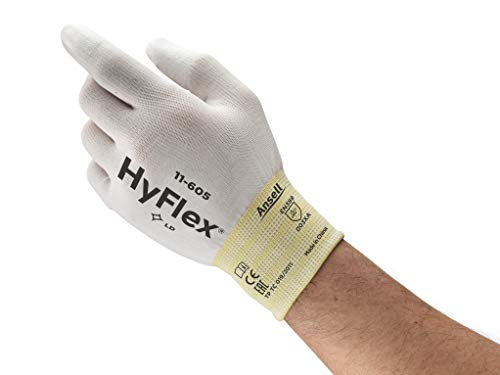 Ansell HyFlex 11-605 Dünne Nylon-Arbeitshandschuhe, Industrie und Mechaniker-Handschuh, Leichte Werkstatthandschuhe, Mechanikschutz, Damen Herren, Weiß, Größe L (12 Paar) von Ansell