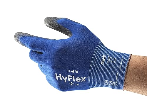 Ansell HyFlex 11-618 Dünne Arbeitshandschuhe, PU Beschichtung, Schutzhandschuhe für Präzise Arbeiten, Mechanik, Montage, Werkstatt, Handschuhe Herren Damen, Blau, Größe 2XL (12 Paar) von Ansell