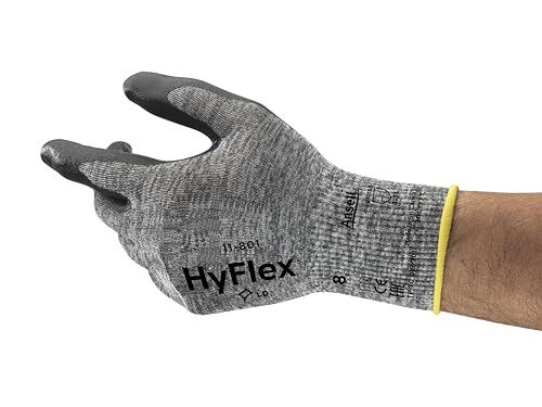 Ansell HyFlex 11-801 Professionelle Arbeitshandschuhe, Rutschfeste Nitril-Beschichtung, Industrie-Schutzhandschuhe für Mechanik, Werkstatt und Montage, Waschbare, Schwarz, Größe L (12 Paar) von Ansell