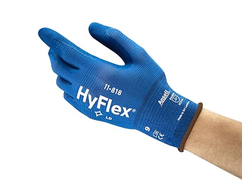 Ansell HyFlex 11-818 Arbeitshandschuhe, Industrie und Mechaniker-Handschuh, Verbesserter Griff- und Komforttechnologie, Weiß, Größe M (12 Paar) von Ansell