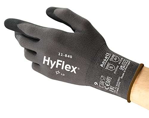 Ansell HyFlex 11-840 Professionelle Arbeitshandschuhe, Rutschfeste Nitril-Beschichtung, Industrie-Schutzhandschuhe für Mechanik, Werkstatt und Montage, Waschbare, Schwarz, Größe XS (3 Paar) von Ansell