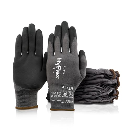Ansell HyFlex 11-840 Professionelle Arbeitshandschuhe, Rutschfeste Nitril-Beschichtung, Industrie-Schutzhandschuhe für Mechanik, Werkstatt und Montage, Waschbare, Schwarz, Größe M (12 Paar) von Ansell