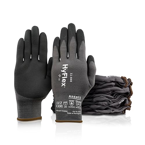 Ansell HyFlex 11-840 Professionelle Arbeitshandschuhe, Rutschfeste Nitril-Beschichtung, Industrie-Schutzhandschuhe für Mechanik, Werkstatt und Montage, Waschbare, Schwarz, Größe XL (12 Paar) von Ansell