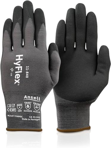 Ansell HyFlex 11-840 Professionelle Arbeitshandschuhe, Rutschfeste Nitril-Beschichtung, Industrie-Schutzhandschuhe für Mechanik, Werkstatt und Montage, Waschbare, Schwarz, Größe XS (1 Paar) von Ansell