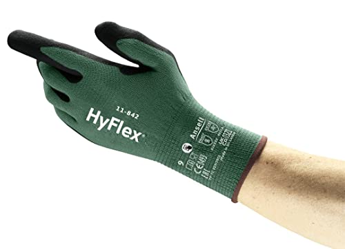 Ansell HyFlex 11-842 Professionelle Arbeitshandschuhe, Rutschfeste Nitril-Beschichtung, Industrie-Schutzhandschuhe für Mechanik und Werkstatt, Touchscreen, Schwarz, Größe M (12 Paar) von Ansell