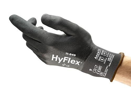 Ansell HyFlex 11-849 Arbeitshandschuhe, Vielseitig Einsetzbarer Abriebfester Industrie- und Mechanik-Handschuh, Montagehandschuhe Damen Herren, Schwarz, Größe M (1 Paar) von Ansell