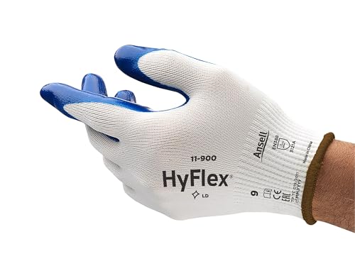 Ansell HyFlex 11-900 Arbeitshandschuhe, Öl Abweisende Mechanikschutz Handschuhe, Industrie PSA Damen Herren, Waschbar, Blau, Größe M (12 Paar) von Ansell