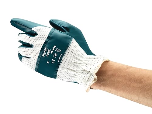 Hynit Ansell 32-815 Arbeitshandschuhe, Öl Abweisende Mechanikschutz Handschuhe, Industrie PSA Damen Herren, Waschbar, Blau, Größe S/M (12 Paar) von Hynit