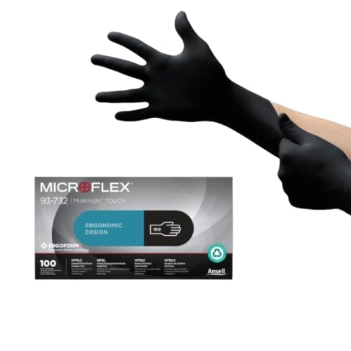 Ansell Microflex 93-732 Einmalhandschuhe Latexfreie, Schwarze Nitrilhandschuhe Puderfrei, Lebensmittel Handschuhe, Tattoo Handschuhe, Werkstatt Handschuhe Schwarz M (100 Stück) von Ansell