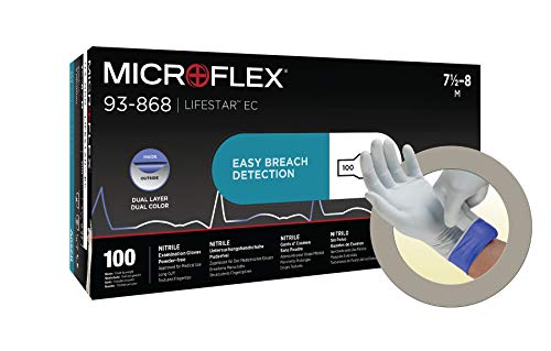 Ansell Microflex 93-868 Einweg-Nitrilhandschuhe LifeStar EC für Erste Hilfe, Untersuchungen und Medizin, Zweilagiger Schutz, Industriel- und Chemikalienarbeiten, Weiß, Größe M (100 Handschuhe) von Ansell