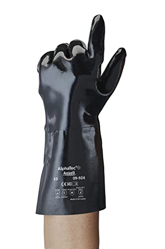 Ansell AlphaTec 09-924 Chemikalien Schutzhandschuhe, Neoprenhandschuh, Flüssigkeitsschutz, Chemische Belastbarkeit, Chemie-Arbeitshandschuhe Damen Herren, Schwarz, Größe XL (12 Paar) von Ansell