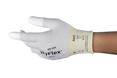 Ansell HyFlex 48-135 Arbeitshandschuhe, Vielseitig Einsetzbarer Handschuh, Heimwerker-, Renovierungs-, Mechanik-Arbeiten, Weiß, Größe S (12 Paar) von Ansell