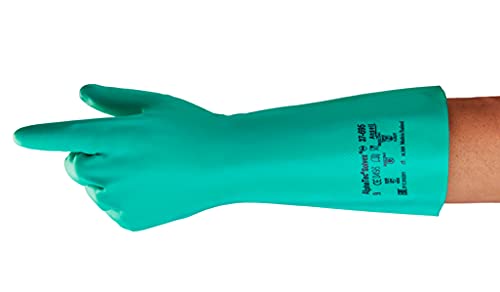 Solvex Ansell AlphaTec 37-695 Nitril-Handschuhe, Chemikalien-Schutz für Arbeiten in der Industrie, mit Chemikalien und Lebensmitteln, Arbeitshandschuhe Wiederverwendbar, Grün, Größe L (12 Paar) von Solvex