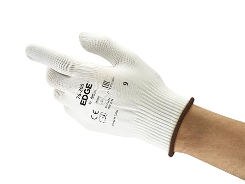 Ansell EDGE 76-200 Mehrzweckhandschuhe, Nahtloser Handschuh für Komfort bei Tragezeiten, Waschmaschinenfest, Beidhändig, Weiß, Größe S (12 Paar) von Ansell