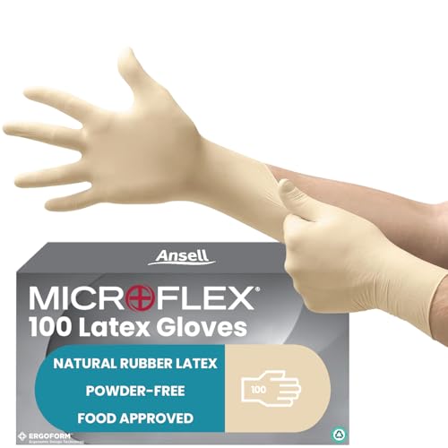 Ansell TouchNTuff 69-210 Naturgummilatex Handschuhe, Chemikalien- und Flüssigkeitsschutz, Naturfarben, Größe 7.5-8 (100 Handschuhe pro Spender) von Ansell