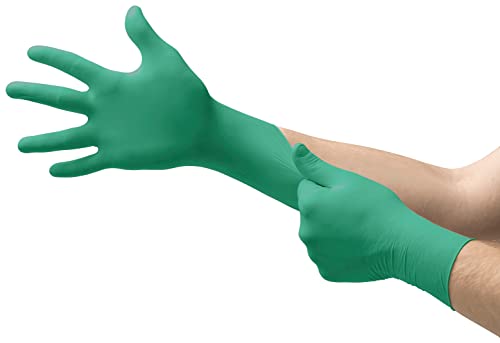 Ansell TouchNTuff 92-500 Einweg-Handschuhe in Nitril, Einmal-Handschuhe, Chemikalien- und Lebensmitteln-Industrie, Grün Größe 6.5 - 7 (Spender mit 100 Handschuhen) von Ansell