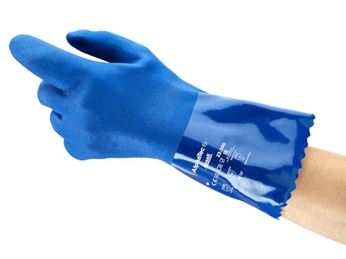Ansell AlphaTec 23-200 Arbeitshandschuhe, Zugelassen für Lebensmittelkontakt, Hervorragende Flexibilität bei Niedrigtemperaturen, Gerautes Profil für Guten Nassgriff, Blau, Größe M (12 Paar) von Ansell