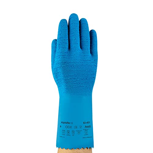 Ansell VersaTouch 62-401 Naturgummilatex Handschuhe, Chemikalien- und Flüssigkeitsschutz, Blau, Größe 7 (6 Paar pro Beutel) von Ansell