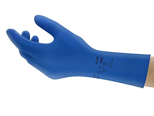 Ansell AlphaTec 87-245 Mehrzweckhandschuhe aus Latex, Chemikalienschutz, Lebensmittel Geeignet, Wiederverwendbare Gummihandschuhe, Hausputz, Haushalt, Kochen, Blau, Größe M (12 Paar) von Ansell