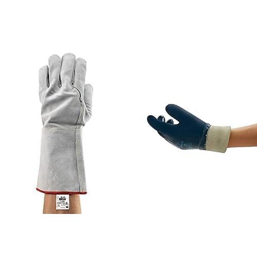 Edge 48-216 Hitzebeständige Handschuhe, Mechanik Grau, Größe XL (6 Paar) + ActivArmr 27-602 Arbeitshandschuhe, Spezialausführung für Arbeiten mit hohen Belastungen, Größe 10/XL (12 Paar), Blau von Ansell