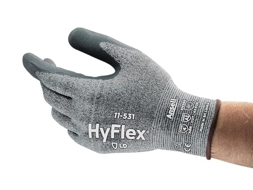 Hyflex Ansell 11-531 Schnittschutz Arbeitshandschuhe, Mechanikschutz, Griff- und Komforttechnologie, Industrie und Mechaniker Handschuhe, Waschbar, Schwarz, Größe 2XL (12 Paar) von Ansell