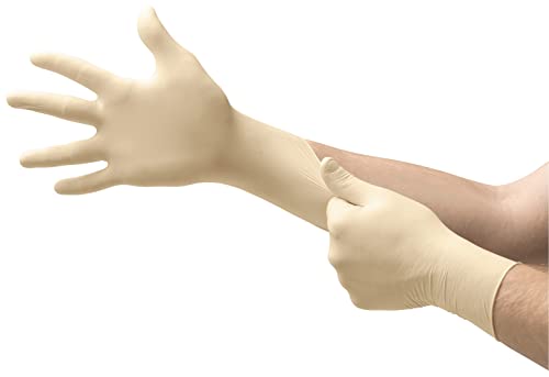Ansell MicroFlex 63-864 Latex Einweghandschuhe Puderfrei, Professionelle Schutzhandschuhe mit Texturierte Fingerspitzen, Lebensmittel Einmalhandschuhe, Weiß, Größe M (100 Handschuhe) von Ansell