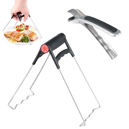 Anseom 2 Stück Edelstahl Schüssel Clips Küche Faltbare Hot Dish Teller Schüssel Clip Retriever Zange Anti-Hot Rutschfeste Greifer für Moving Hot Plate Schalen Tray Topf (2 Stile) von Anseom