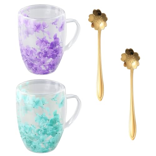 Anseom 2 Stück Trockenblumen-Doppelglas, 350ml Doppelwandige Gläser mit Griff, Blumen Doppelwandige Kaffeegläser Geschenk für Frauen, Thermogläser Doppelwandig für Cappuccino Tee Milch Latte-Saft Anseom 2 Stück Trockenblumen-Doppelglas, 350ml Doppelwandige Gläser mit Griff, Blumen Doppelwandige Kaffeegläser Geschenk für Frauen, Thermogläser Doppelwandig für Cappuccino Tee Milch Latte-Saft von Anseom