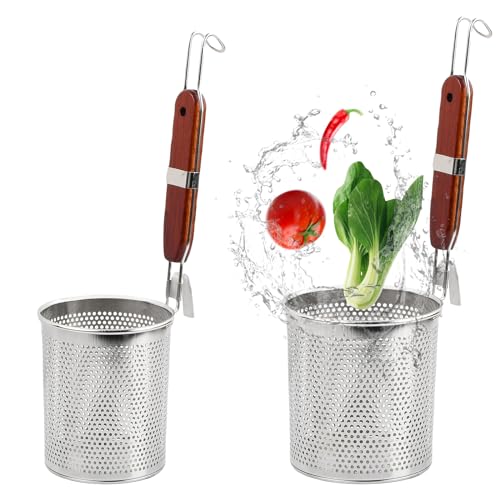 Anseom 2pcs Mikroperforiertes Edelstahl Nudelsieb mit Griff, Multifunktionale Servierkorb, Küchensieb Entleeren Sieb, Lebensmittel Teigtaschen Nudelsieb, Küche Gadgets(Durchmesser14cm+12 cm) von Anseom