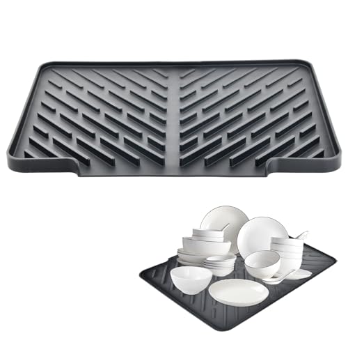Anseom Abtropfmatte Geschirr Abtropf matte aus Silikon für Geschirr Abtropfmatte mit Eingebauter Ablass Rutschfestes Spülmatte Abtropfunterlage V-förmige Abtropfmatt GESCHIRR, Schwarz (40 x 31cm) von Anseom