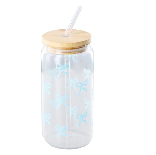 Anseom Bow Glasbecher mit Deckel Und Strohhalm 16 Oz Vielseitiges Trinkglas, Ästhetisch Trinkgläser in Dosenform, Bubble Tea Becher Elegantes 500 ml Trinkgläser mit Deckel für Saft Soda Kaffee (Blau) Anseom Bow Glasbecher mit Deckel Und Strohhalm 16 Oz Vielseitiges Trinkglas, Ästhetisch Trinkgläser in Dosenform, Bubble Tea Becher Elegantes 500 ml Trinkgläser mit Deckel für Saft Soda Kaffee (Blau) von Anseom