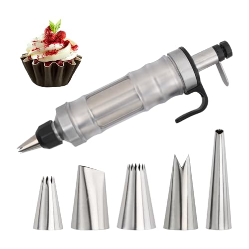 Anseom Garnierspritze Edelstahl, Professionelles Tortenspritze Spritztüllen Set mit 7 Tüllen, Silber Kuchenspritze Wiederverwendbar Garnierspritze für Cupcakes Gebäck Dekoration Anseom Garnierspritze Edelstahl, Professionelles Tortenspritze Spritztüllen Set mit 7 Tüllen, Silber Kuchenspritze Wiederverwendbar Garnierspritze für Cupcakes Gebäck Dekoration von Anseom