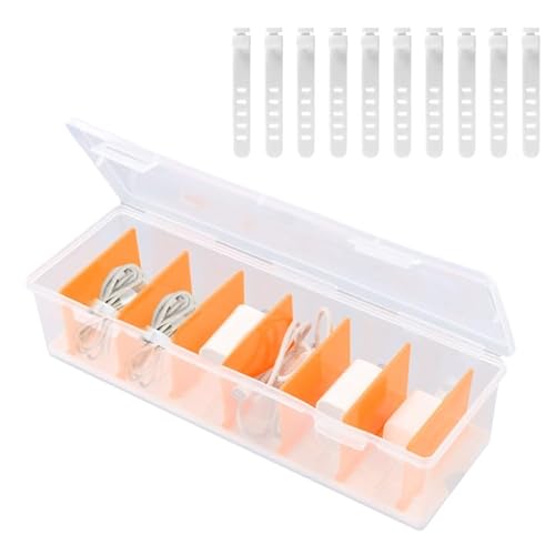 Anseom Kabel Aufbewahrungsbox mit 7 Fächer und 10 Kabelbindern Transparent Cable Management Box Ladekabel Organizer Kabelbox Kunststoff für Schreibtisch Lagerung von Anseom