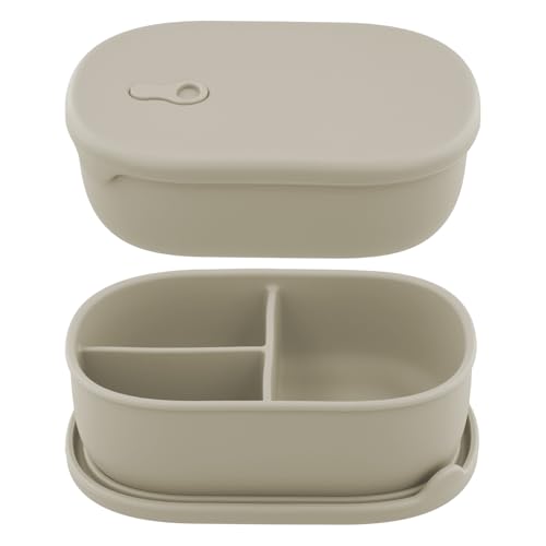 Anseom Lunchbox Silikon Brotdose Bento Box aus Silikon Brotdose mit 3 Fächern Auslaufsichere Lebensmittel-Trennwand Für Kinder und Erwachsene Mikrowellen und Gefrierschrank,1000ml (Beige) von Anseom