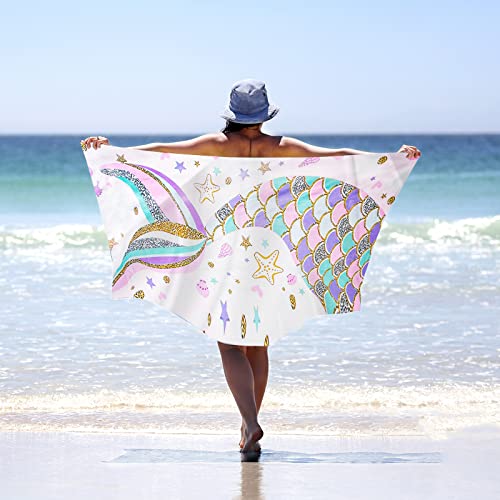 Anseom Meerjungfrauen Strandtuch - 75 X 150 cm Mikrofaser Stranddecke Schwimmen Duschtuch Meerjungfrauen Polyester Camping Handtücher Saugfähiges Schnell Trocknendes Ultraleichtes Strandtuch von Anseom