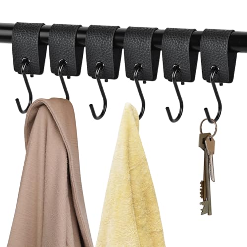 S Haken mit Lederschlaufe 6 Pcs, Haken zum Einhängen, Mehrzweck Kleiderhaken mit Lederschlaufe Kinderwagenhaken Schwarz Fleischerhaken Campinghaken für Garderobe Kleiderstange Stange Küche Badezimmer S Haken mit Lederschlaufe 6 Pcs, Haken zum Einhängen, Mehrzweck Kleiderhaken mit Lederschlaufe Kinderwagenhaken Schwarz Fleischerhaken Campinghaken für Garderobe Kleiderstange Stange Küche Badezimmer von Anseom