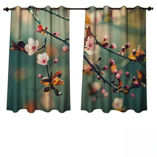 Anshesix Nature Outdoor Ultraviolet Protective Curtains Spring Themed Asian Floral Flowering Japanese Cherry Sakura Photo W72 x L63(183cm x 160cm) von Anshesix