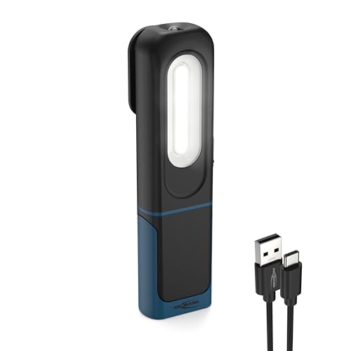 ANSMANN LED Arbeitsleuchte, aufladbare LED Taschenlampe mit Magnetfuß, Haken, aufladbar via USB, kleine Werkstattlampe, Arbeitslampe bis zu 350lm und 7h Leuchtdauer, camping, Werkstatt, KFZ von Ansmann