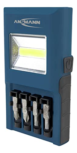 ANSMANN LED Werkstattlampe 200 Lumen inkl. 4 Bits & Bithalter, Haken und Magnet - Arbeits-Leuchte/Lampe kabellos & flexibel für Auto & Werkstatt Zubehör | WL180B von Ansmann