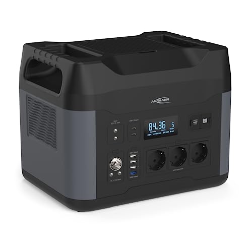 ANSMANN tragbare Powerstation mit 2200 W, 1408 Wh, 230 V/Portable Power Station mit Tragegriffen ideal für Camping, Outdoor, Baustelle/Akku Generator mit Steckdosen und USB-Ausgängen von Ansmann