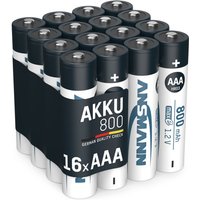 Ansmann - Akku aaa Micro 800mAh 1,2V NiMH 16 Stück, wiederaufladbar mit maxE von Ansmann